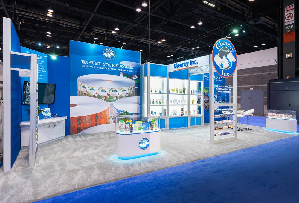 Glenroy large rental trade show exhibit booth with custom printed graphics for brand awareness