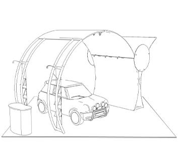 Line drawing of trade show booth 