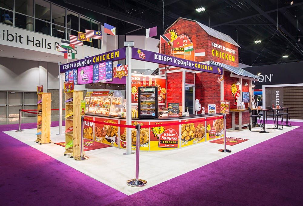 Custom rental trade show exhibit made to look like eye catching chicken shop