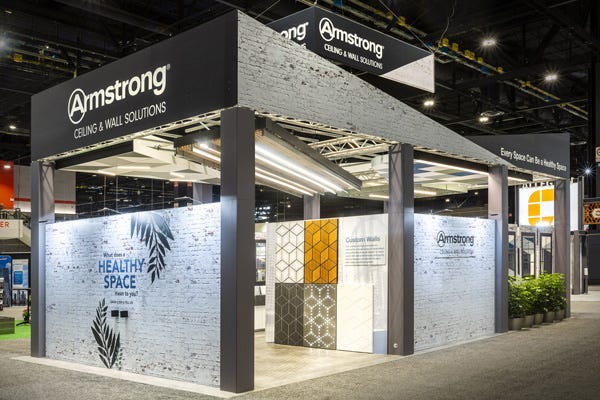 Armstrong 20x40 custom tradeshow booth with integrated ceiling fixtures